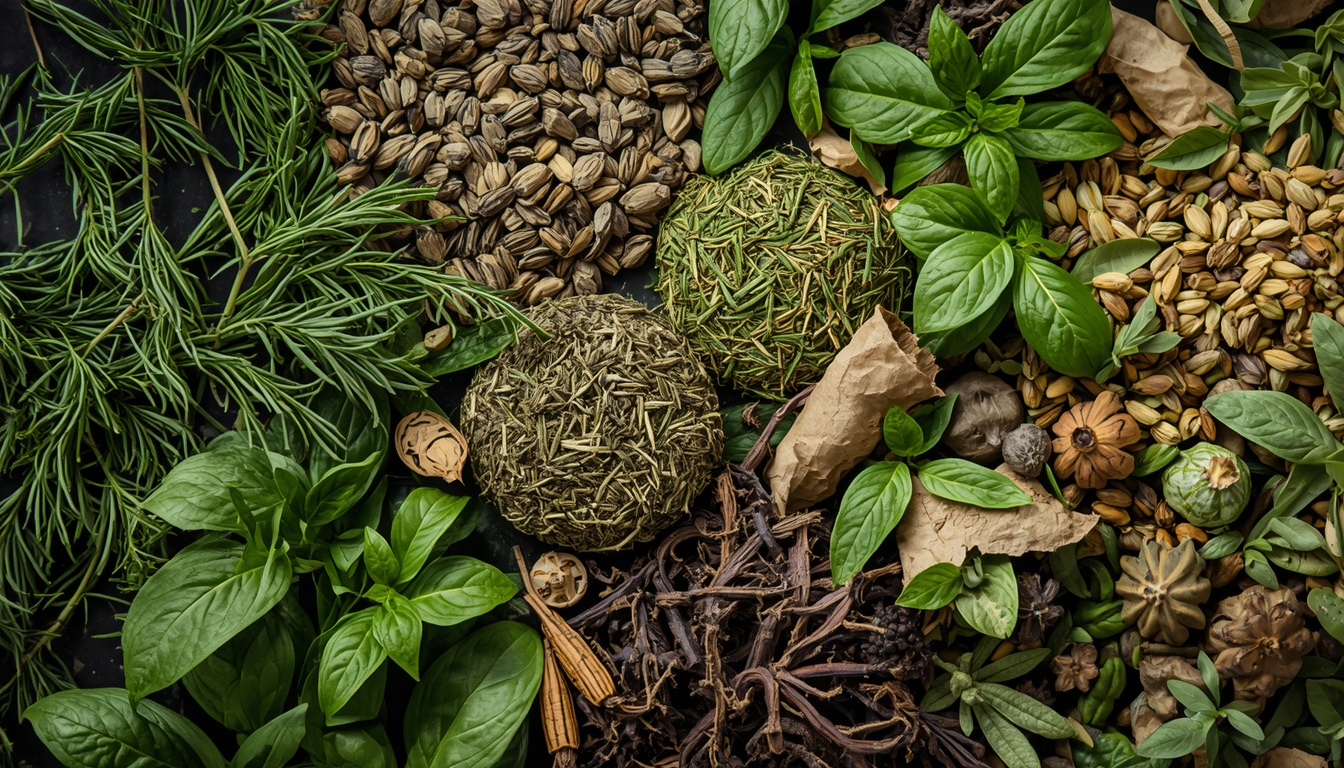 Fresh herbs harvested for tea blends